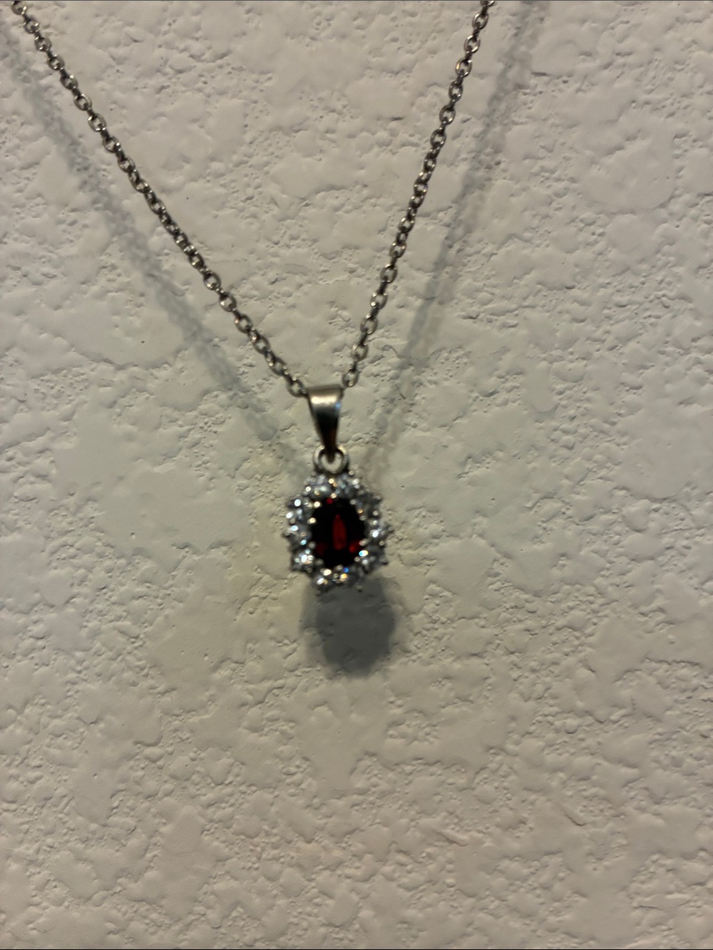 Sterling Silver Red / Burgundy Garnet Pendant Halo  Accent Vintage old